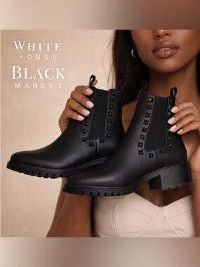 White House Black Market Black Studded Chelsea Ankle Boots Women’s 7.5